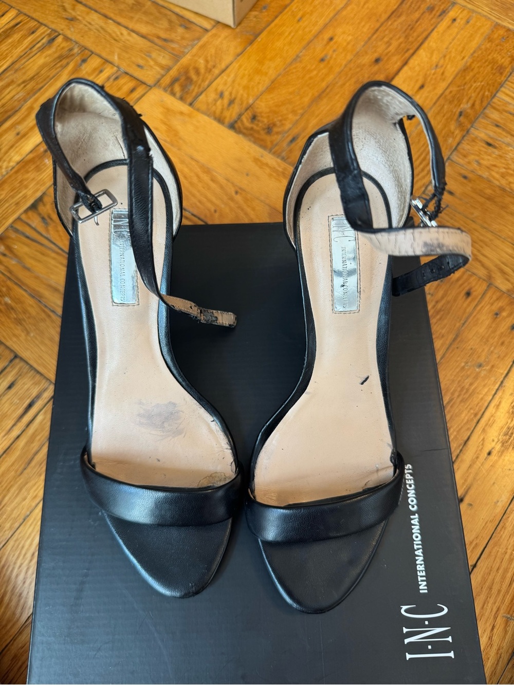 INC International Concepts Black Block Heel Open-Toe Sandals - Picture 9 of 11